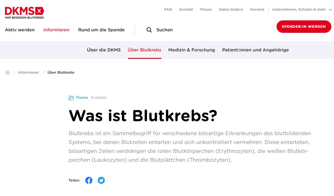 Webseite für Patienten mit Blutkrebs - DKMS